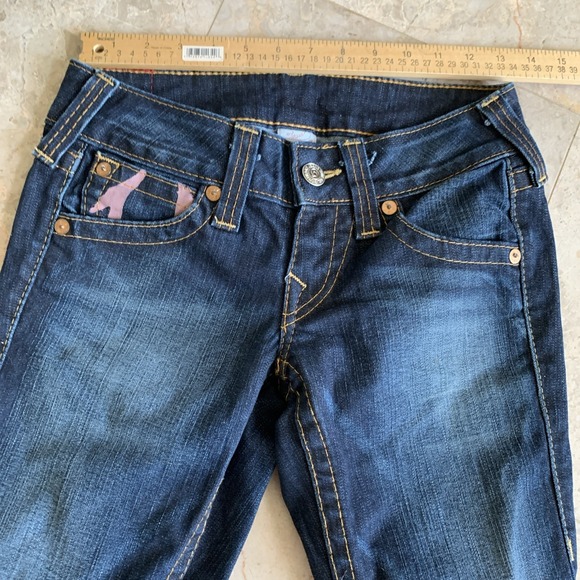 True Religion Bootcut Denim Jeans Womens Size 26 Blue Dark Wash Low Rise Hemmed - Picture 3 of 8